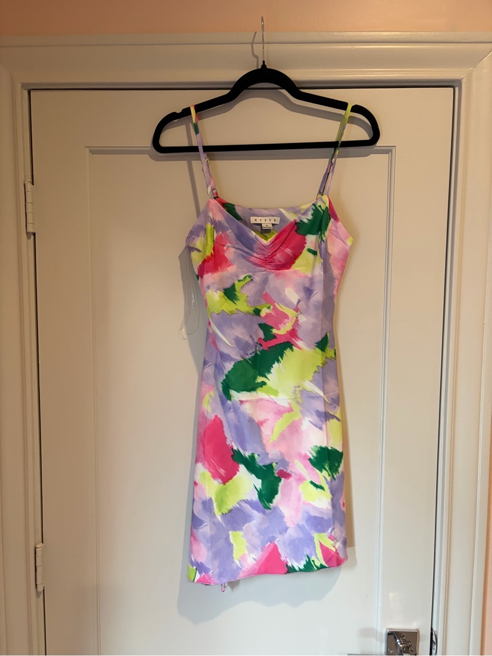 HYFVE Multicolor Abstract Slip Mini Dress - Lime, Pink & Lavender